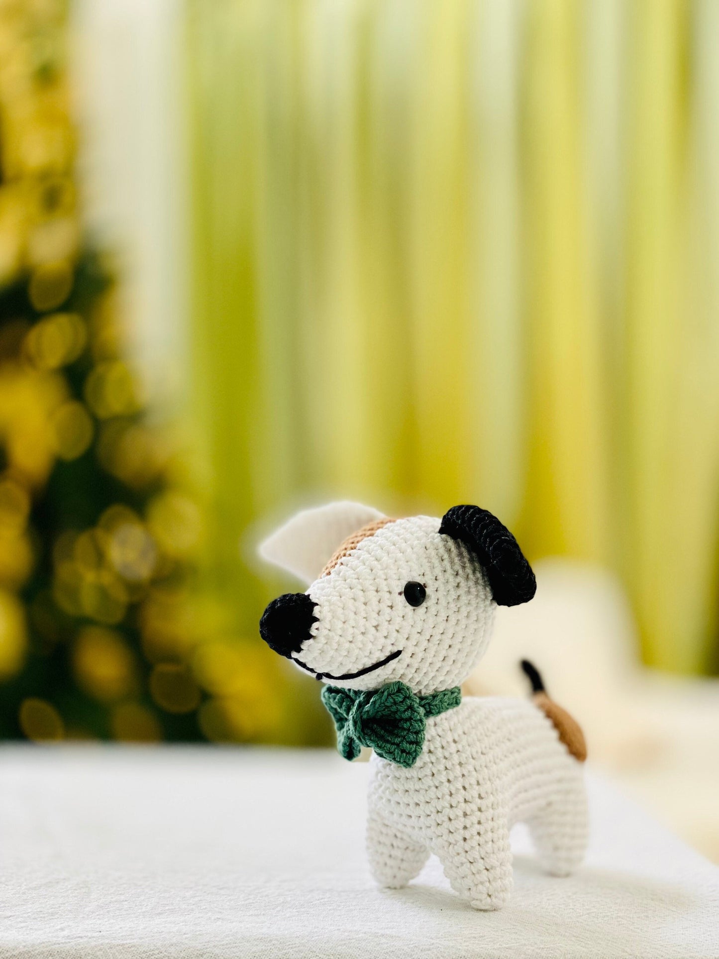 Crochet Spotty Dog with Bowtie: Handmade Cotton Gift