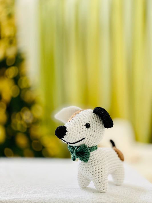 Crochet Spotty Dog with Bowtie: Handmade Cotton Gift